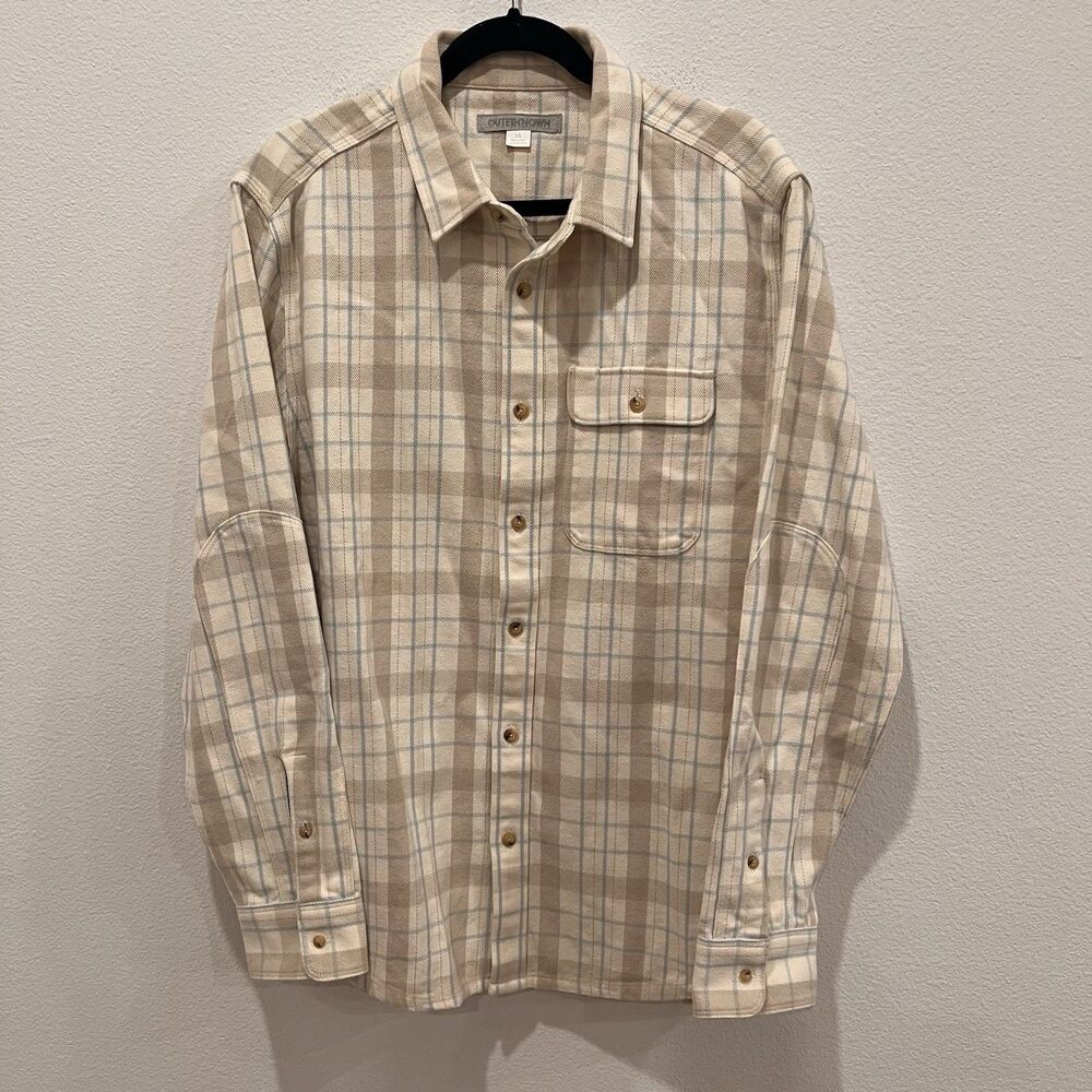 Outerknown Jacket Mens Large Cream Plaid Blanket Shirt Shacket Preppy Gorpcore